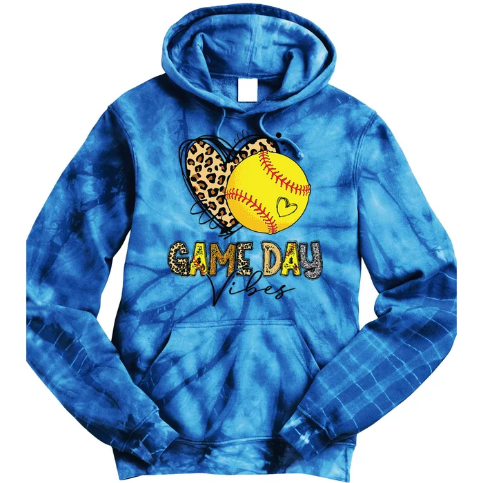 Bleached Softball Game Day Vibes Leopard Heart Headband Mom Tie Dye Hoodie