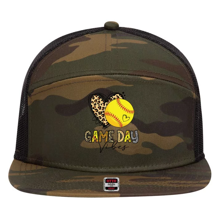 Bleached Softball Game Day Vibes Leopard Heart Headband Mom 7 Panel Mesh Trucker Snapback Hat