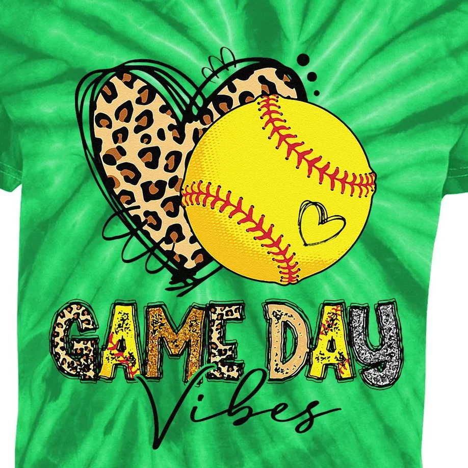 Bleached Softball Game Day Vibes Leopard Heart Headband Mom Kids Tie-Dye T-Shirt