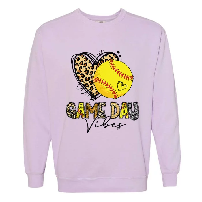 Bleached Softball Game Day Vibes Leopard Heart Headband Mom Garment-Dyed Sweatshirt