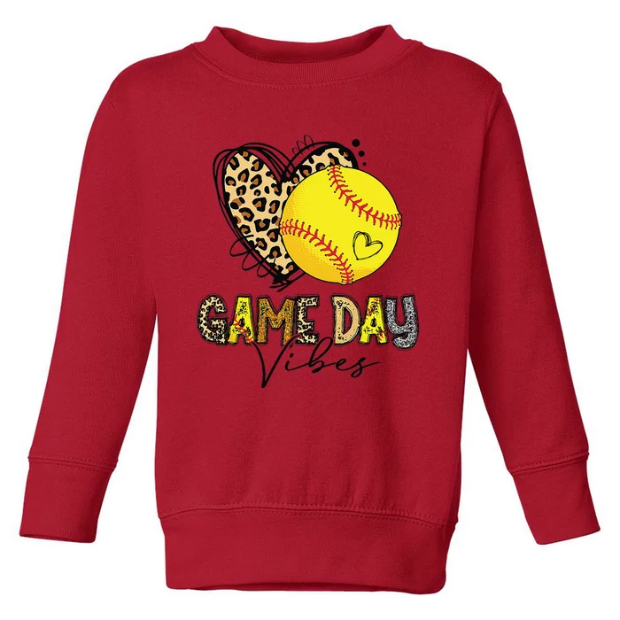 Bleached Softball Game Day Vibes Leopard Heart Headband Mom Toddler Sweatshirt