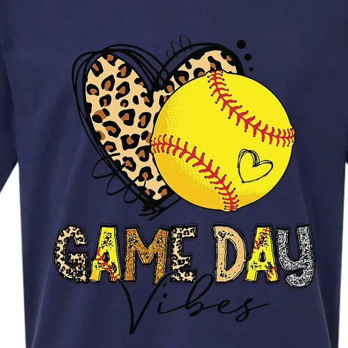 Bleached Softball Game Day Vibes Leopard Heart Headband Mom Sueded Cloud Jersey T-Shirt