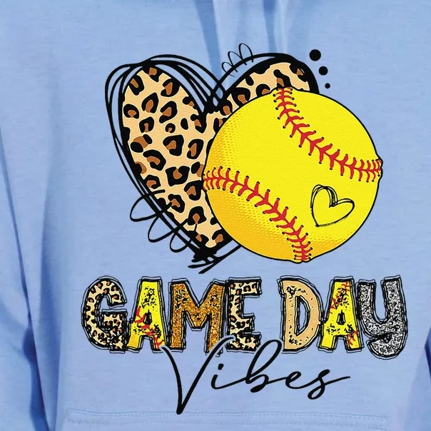 Bleached Softball Game Day Vibes Leopard Heart Headband Mom Unisex Surf Hoodie