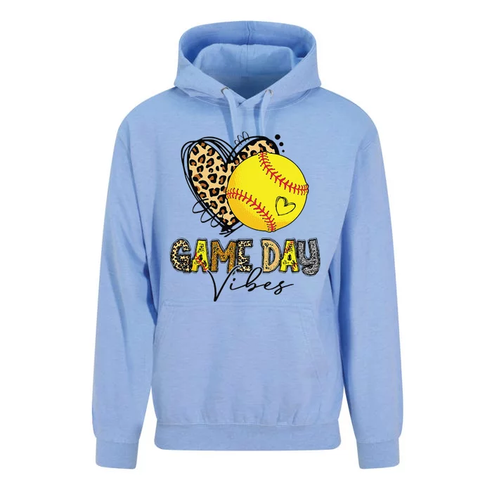 Bleached Softball Game Day Vibes Leopard Heart Headband Mom Unisex Surf Hoodie