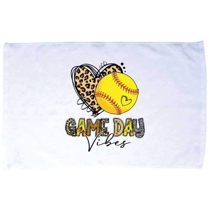 Bleached Softball Game Day Vibes Leopard Heart Headband Mom Microfiber Hand Towel