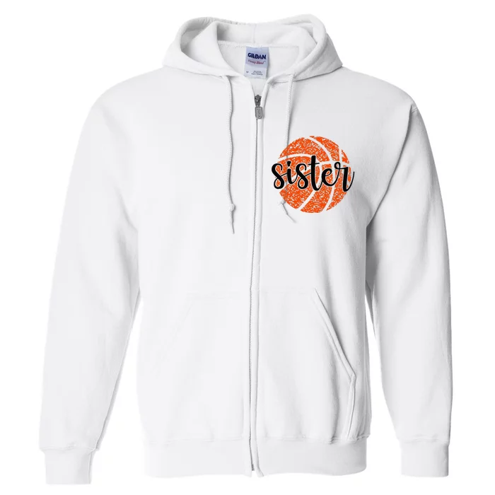 Basketball Sister Girl Distressed Sports Fan Full Zip Hoodie