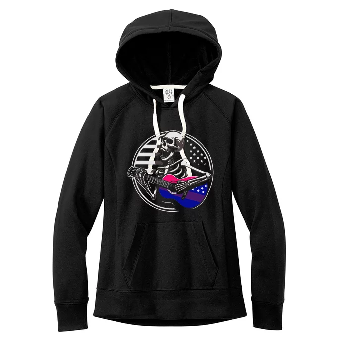 Bisexual Skeleton Guitar Lgbtq+ Pride Women's Fleece Hoodie