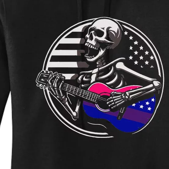 Bisexual Skeleton Guitar Lgbtq+ Pride Women's Pullover Hoodie