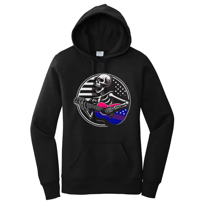 Bisexual Skeleton Guitar Lgbtq+ Pride Women's Pullover Hoodie