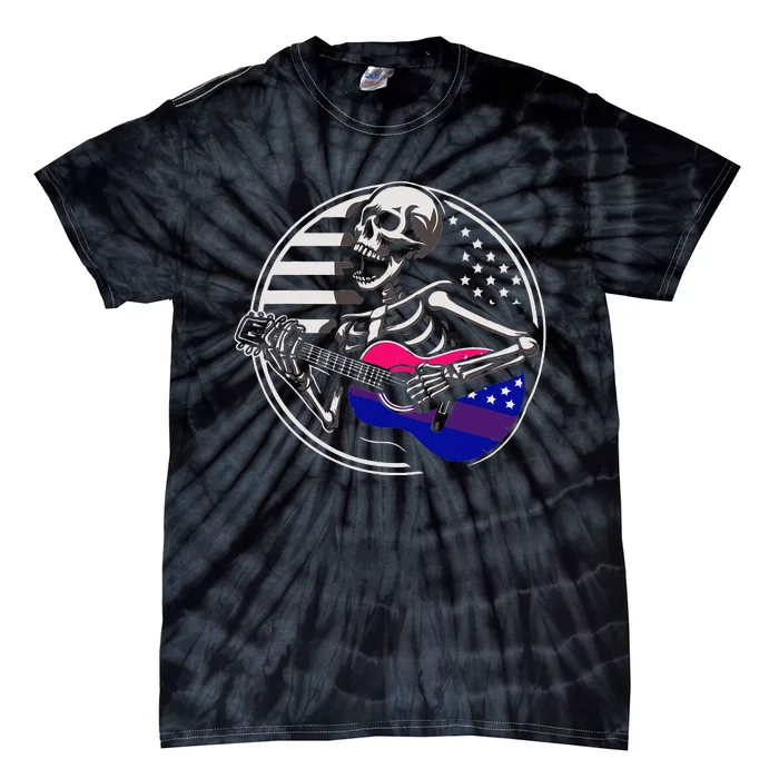 Bisexual Skeleton Guitar Lgbtq+ Pride Tie-Dye T-Shirt