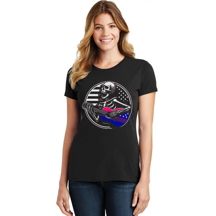 Bisexual Skeleton Guitar Lgbtq+ Pride Women's T-Shirt