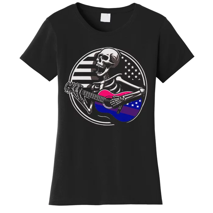 Bisexual Skeleton Guitar Lgbtq+ Pride Women's T-Shirt