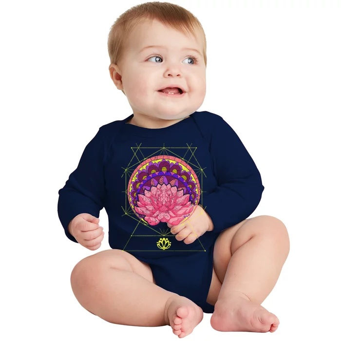 Boho Sacred Geometry Spiritual Yoga Bohemian Lotus Flower Gift Baby Long Sleeve Bodysuit