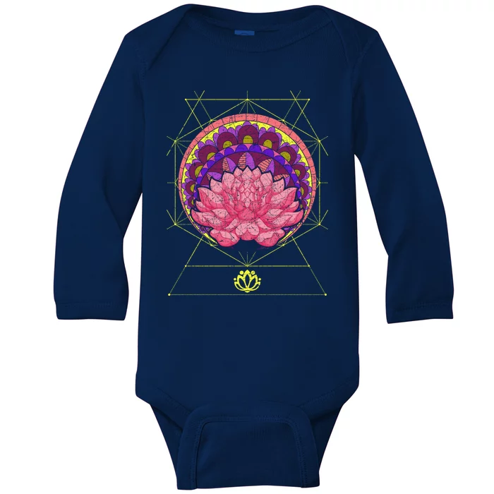 Boho Sacred Geometry Spiritual Yoga Bohemian Lotus Flower Gift Baby Long Sleeve Bodysuit