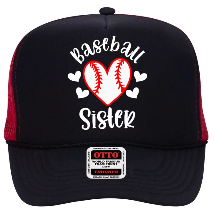 Baseball Sister Game Day Sport Heart High Crown Mesh Trucker Hat