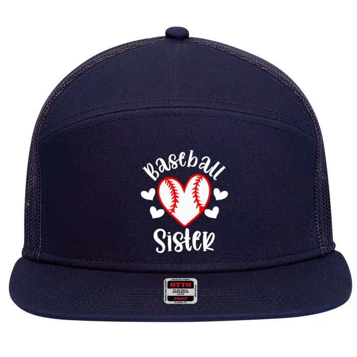 Baseball Sister Game Day Sport Heart 7 Panel Mesh Trucker Snapback Hat