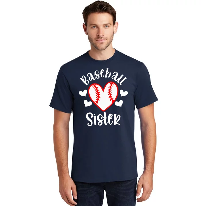 Baseball Sister Game Day Sport Heart Tall T-Shirt