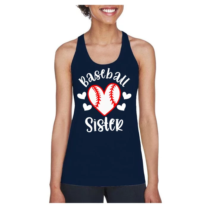 Baseball Sister Game Day Sport Heart Women's Racerback Tank