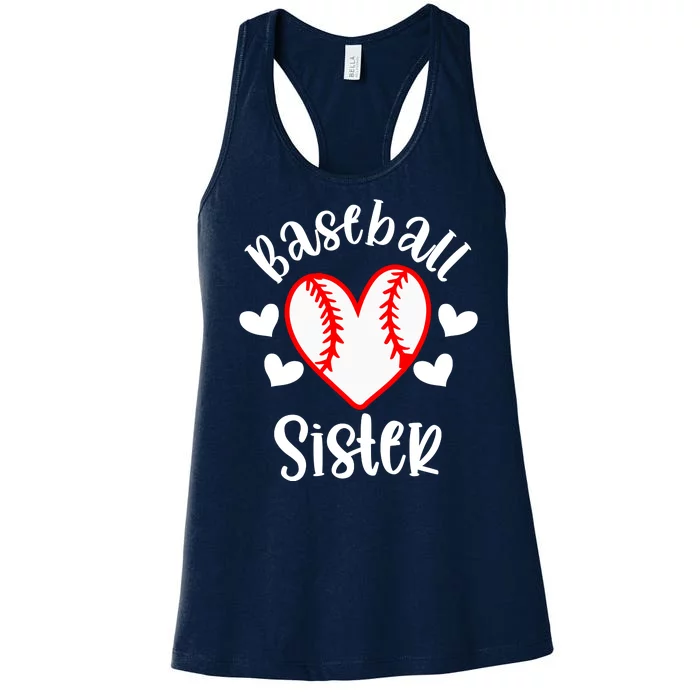 Baseball Sister Game Day Sport Heart Women's Racerback Tank