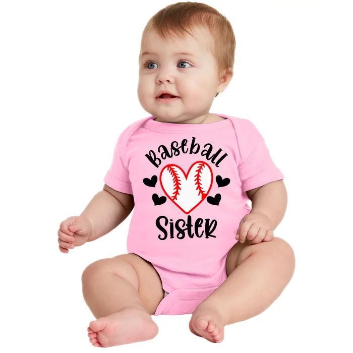 Baseball Sister Game Day Sport Heart Baby Bodysuit