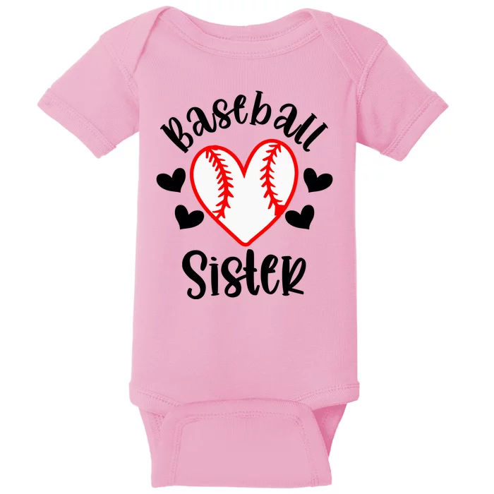 Baseball Sister Game Day Sport Heart Baby Bodysuit