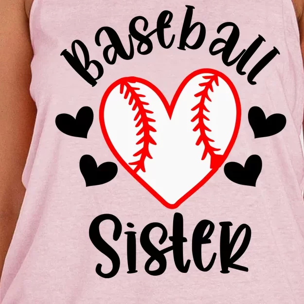 Baseball Sister Game Day Sport Heart Women's Knotted Racerback Tank