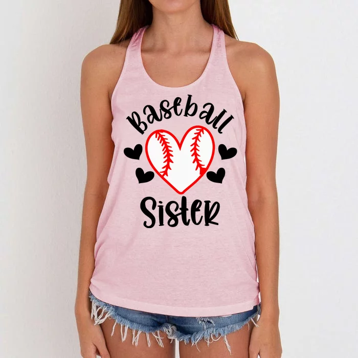 Baseball Sister Game Day Sport Heart Women's Knotted Racerback Tank