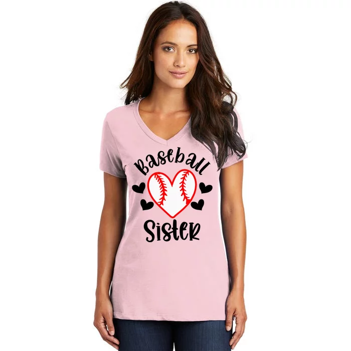 Baseball Sister Game Day Sport Heart Women's V-Neck T-Shirt