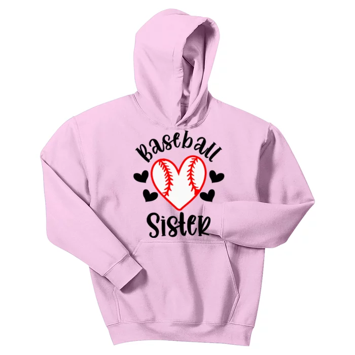 Baseball Sister Game Day Sport Heart Kids Hoodie