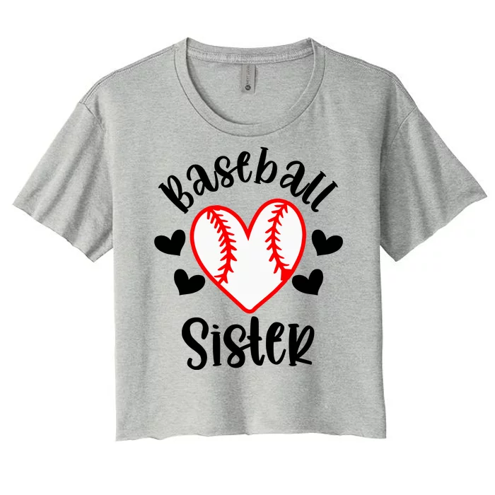 Baseball Sister Game Day Sport Heart Women's Crop Top Tee