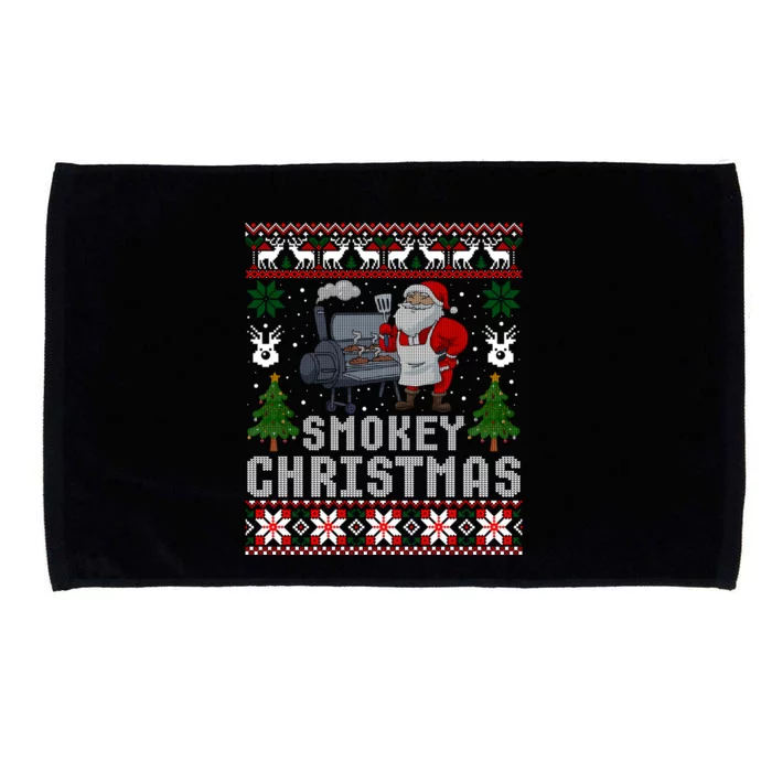 Bbq Santa Grilling Roast On Smoker Ugly Smokey Christmas Gift Microfiber Hand Towel