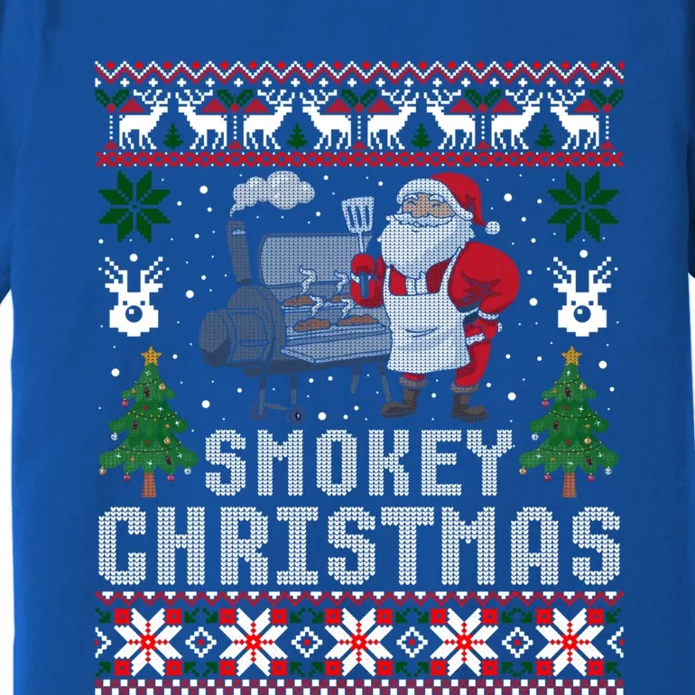 Bbq Santa Grilling Roast On Smoker Ugly Smokey Christmas Gift Premium T-Shirt