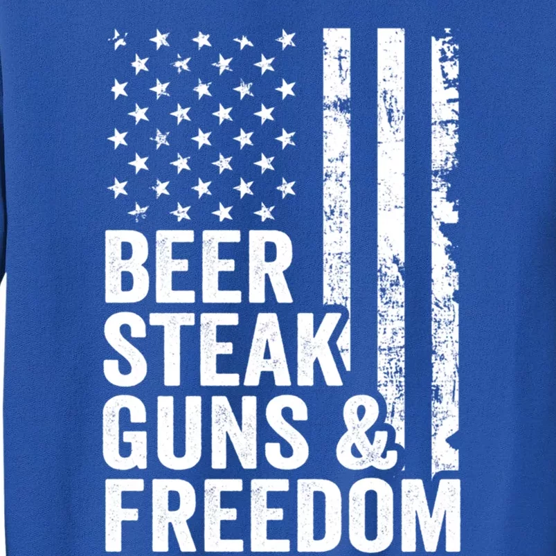 Beer Steak Guns And Freedom Usa Flag Bbq Ing Funny Gift Tall Sweatshirt