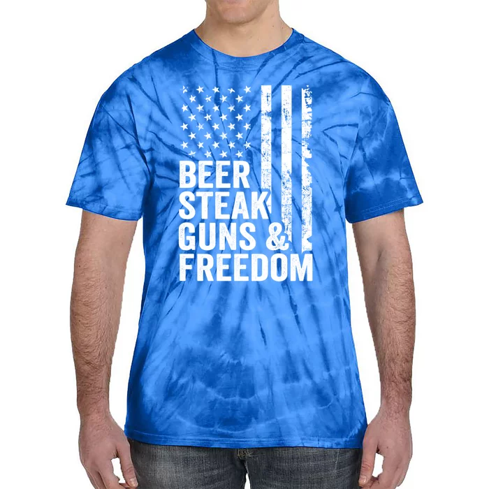 Beer Steak Guns And Freedom Usa Flag Bbq Ing Funny Gift Tie-Dye T-Shirt