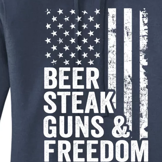 Beer Steak Guns And Freedom Usa Flag Bbq Ing Funny Gift Women's Pullover Hoodie