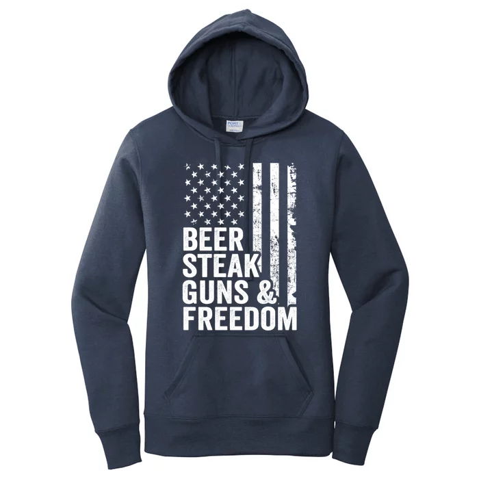 Beer Steak Guns And Freedom Usa Flag Bbq Ing Funny Gift Women's Pullover Hoodie