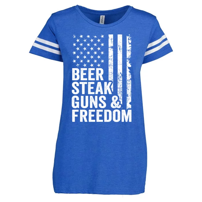 Beer Steak Guns And Freedom Usa Flag Bbq Ing Funny Gift Enza Ladies Jersey Football T-Shirt