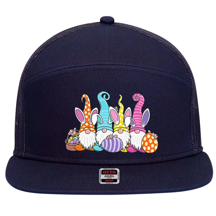 Bunny Spring Gnome Easter Egg Hunting And Basket 7 Panel Mesh Trucker Snapback Hat