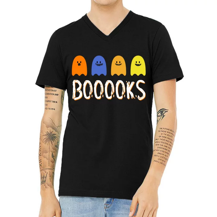 Books Spooky Ghost Funny Halloween V-Neck T-Shirt