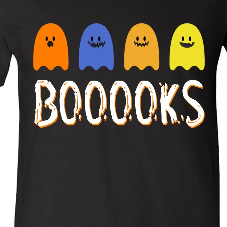 Books Spooky Ghost Funny Halloween V-Neck T-Shirt