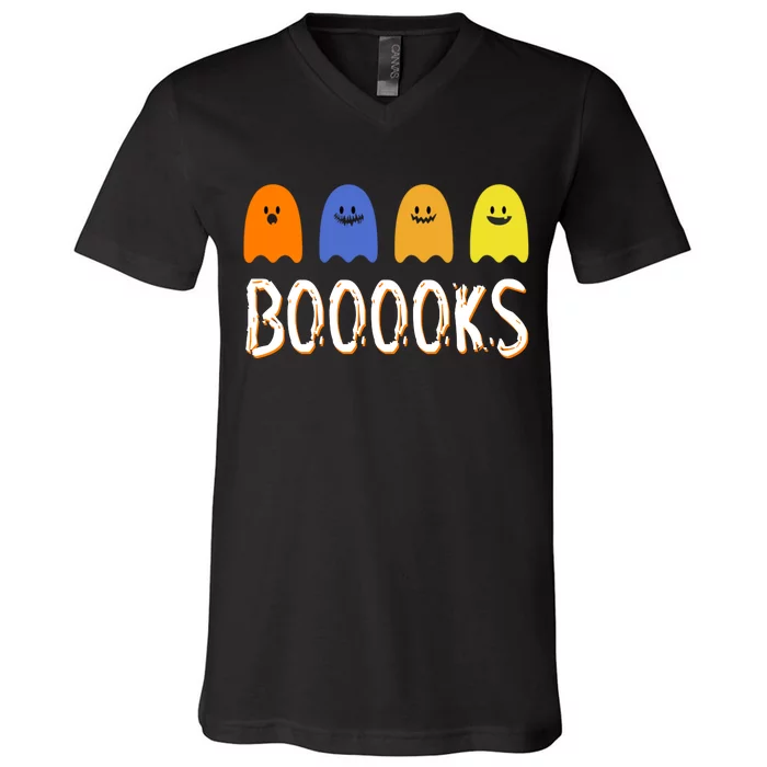 Books Spooky Ghost Funny Halloween V-Neck T-Shirt