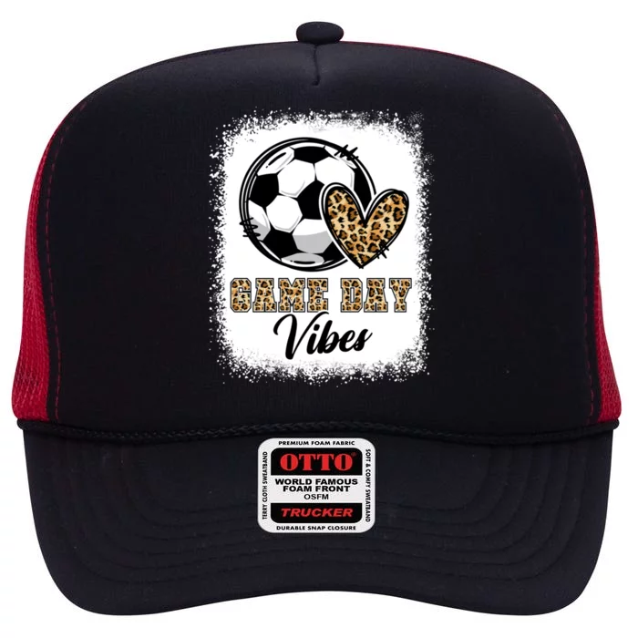 Bleached Soccer Game Day Vibes Soccer Mom Game Day Season Gift High Crown Mesh Trucker Hat