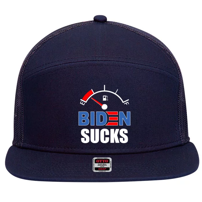 Biden Sucks Gas Tank On Empty E 7 Panel Mesh Trucker Snapback Hat