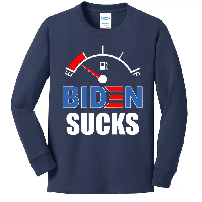 Biden Sucks Gas Tank On Empty E Kids Long Sleeve Shirt