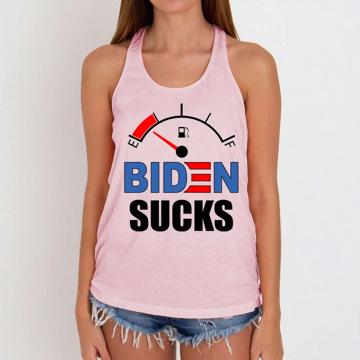 Biden Sucks Gas Tank On Empty E Women's Knotted Racerback Tank