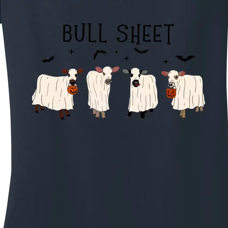 Bull Sheet Ghost Cow Halloween Funny This Is Bull Sheet. Women's V-Neck T-Shirt