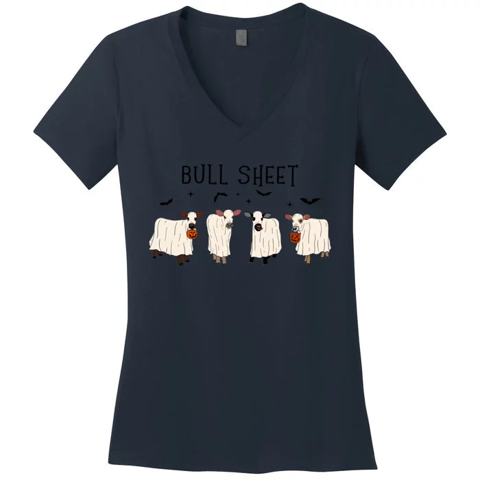 Bull Sheet Ghost Cow Halloween Funny This Is Bull Sheet. Women's V-Neck T-Shirt