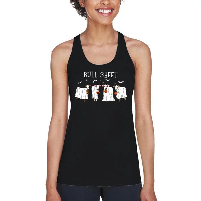 Bull Sheet Ghost Cow Halloween Funny This Is Bull Sheet Women's Racerback Tank