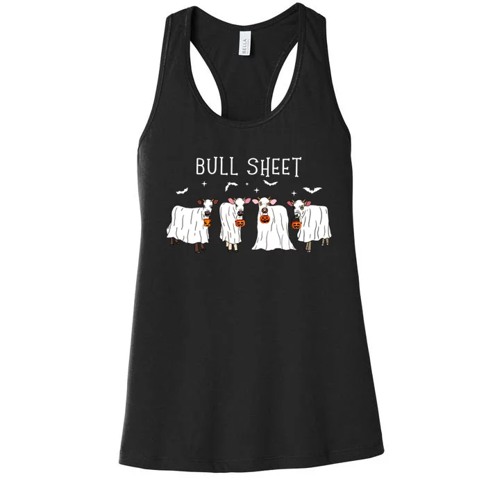 Bull Sheet Ghost Cow Halloween Funny This Is Bull Sheet Women's Racerback Tank