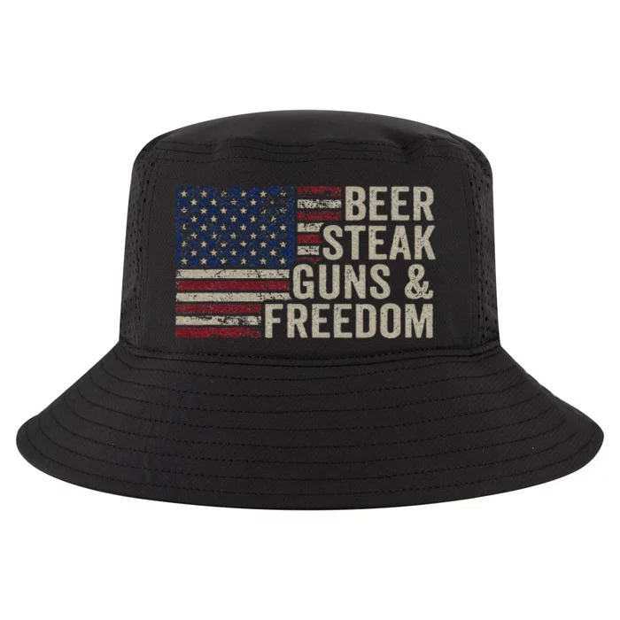 Beer Steak Guns & Freedom 4th July Usa Flag Bbq Drinking Cool Comfort Performance Bucket Hat